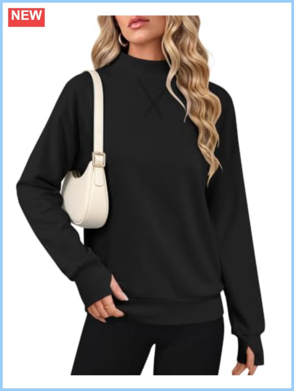 Mock Neck Sweatshirt Women Long Sleeve Pullover Thumb Hole Drop Shoulder